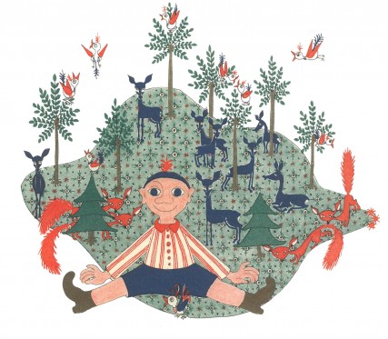 Bjørn Wiinblad var også børnebogsforfatter</br>I Bjørn Wiinblads børnebog bygges en tegning op og ødelægges.</br>Foto: Illustration fra bogen 'Mukkerla's ude i skoven'